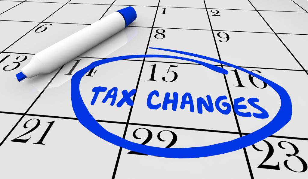 Tax Changes written in blue and circled on calendar